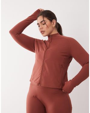 4505 Curve Icon Zip Up Studio Long Sleeve Top - Red