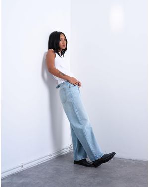 Topshop Unique Jean décontracté délavé à taille basse cintrée - Blanc