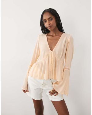 Miss Selfridge Blusa Color Pesca Con Maniche Svasate, Bottoni E Peplo - Neutro