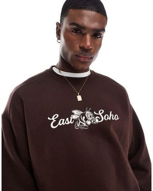 Cotton On Cotton On Box Fit Graphic Crewneck Jumper - Brown