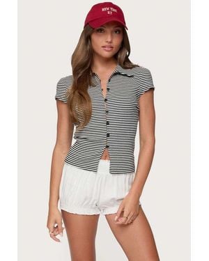 Edikted Beau Striped Ribbed Button Up Top - White