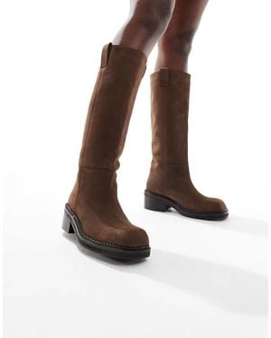 schuh Doria Square Toe Chunky Riding Boots - White
