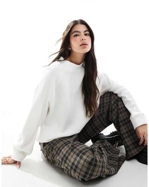ASOS Heavyweight Raglan High Neck Long Sleeve Waffle Top - White