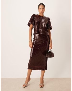 Y.A.S Premium Sequin Midi Skirt Co-ord - Red