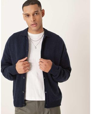 ASOS Relaxed Boxy Fit Knitted Collar Cardigan - Blue