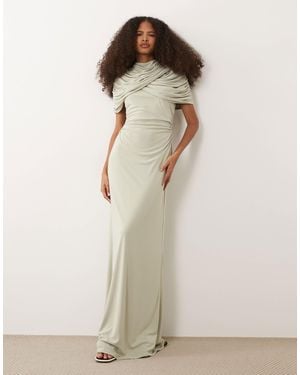 Six Stories Bridesmaids Stretch Cape Detail Maxi Dress - Natural