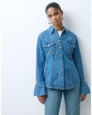 Wrangler Camisa Western Super En Denim Azul Medio