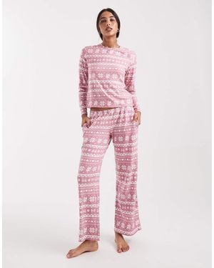 Hollister Low Rise Wide Leg Pyjama Bottoms - Pink