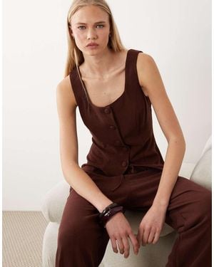 Miss Selfridge Linen-blend Waistcoat - Brown