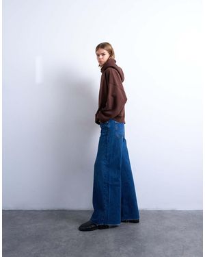 TOPSHOP Horizon Mid Rise Wide Leg Jean With Raw Hem - Blue