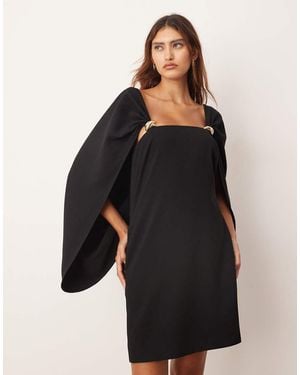 ARRANGE Cape Sleeve Mini Shift Dress With Metal Trim Detailing - Black