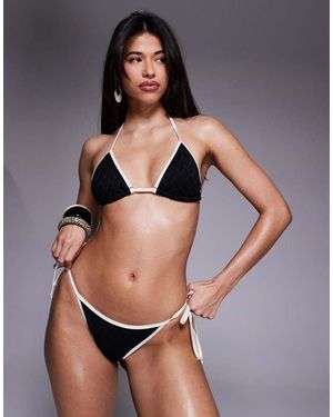 Candypants Textured Tieside Bikini Bottom With Contrast Trim - Grey