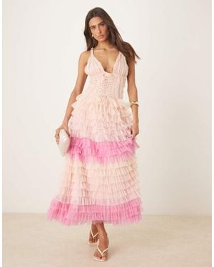 Amy Jane London Iris Tulle Frill Corset Midi Dress - Pink