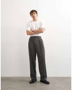 TOPMAN Pantaloni A Fondo Ampio Antracite Con Tripla Piega - Bianco