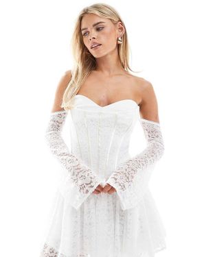 TFNC London Bridal Corset Mini Dress With Lace Sleeves - White