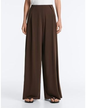 Oysho Modal Blend Straight-Leg Trousers With Side Pleat - Brown