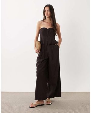 ASOS Cotton Linen Bandeau Jumpsuit With Narrow Pintuck Bodice - Black