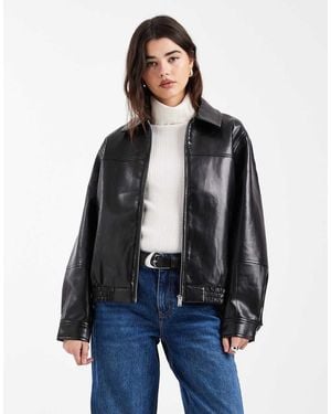 Vero Moda Slouchy Faux Leather Bomber Jacket - Blue
