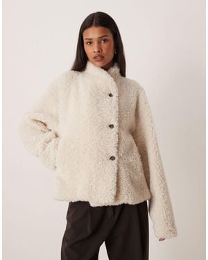 Gina Tricot Borg Jacket With High Neck - Natural
