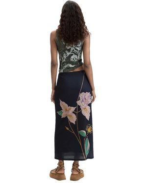 Desigual Lange Rok Met Print - Zwart