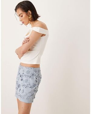 Mango Jupe à fleurs en maille au crochet - Bleu