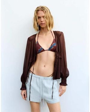 Pull&Bear Linen Blend Shorts - Blue