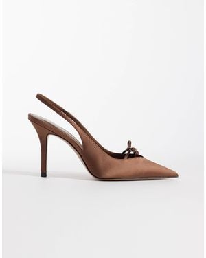 Mango Satin Pointed Heeled Slingbacks With Bow Detail - Brown