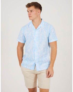 Brave Soul Printed Revere Collar Shirt - Blue
