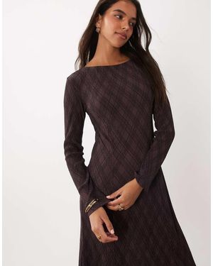 Mango Plisse Long Sleeve Midi Dress - Brown