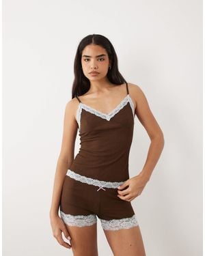 ASOS – gerippter pyjama - Braun