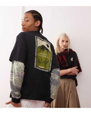 Timberland T-Shirt Oversize Nera Con Stampa Grafica Di Montagne - Nero