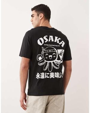 Jack & Jones Oversized T-Shirt Met Osaka-Print Op De Achterkant - Zwart
