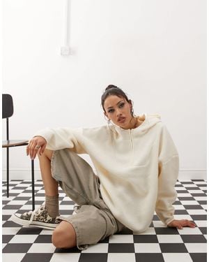 Noisy May 1/4 Zip Hooded Fleece - Natural