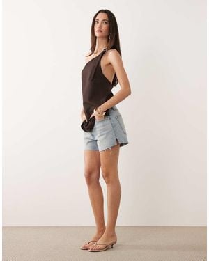 GOOD AMERICAN Vintage Mid Rise Longline Denim Shorts - Natural