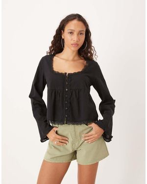 ASOS Blusa Negra De Estilo Babydoll Con Ribete De Encaje De - Negro