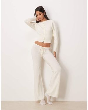 Gina Tricot Co-ord Straight Leg Drawstring Fine Knitted Trousers - Natural