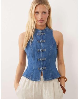 ASOS Mandarin Collar Denim Top - Blue