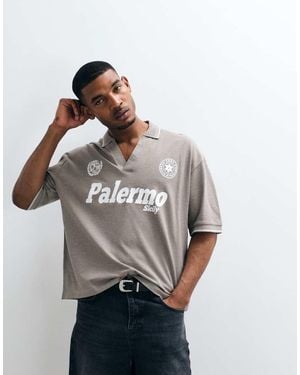 ASOS Boxy Oversized Polo With Soccer Graphic - Grey