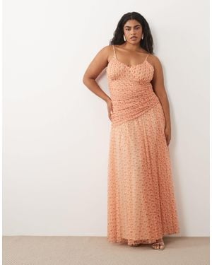 Lace & Beads Plus Cami Ruched Asymmetric Bodice Maxi Dress - Natural