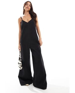 ASOS Soft Denim Scoop Neck Wide Leg Jumpsuit - Blue