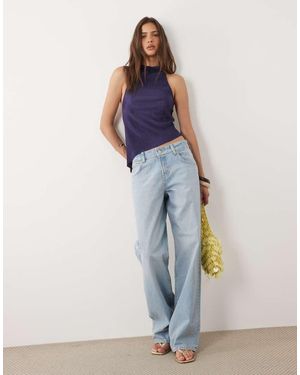 Motel Atsila High Neck Sleeveless Plisse Asymmetric Top - Blue