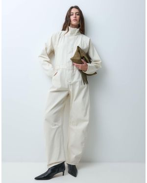 ASOS Denim Funnel Neck Jumpsuit - Natural