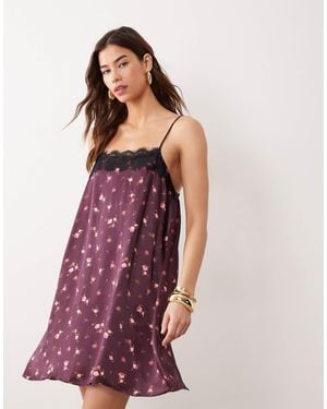 Miss Selfridge Satin And Lace Trim Cami Mini Dress - Purple