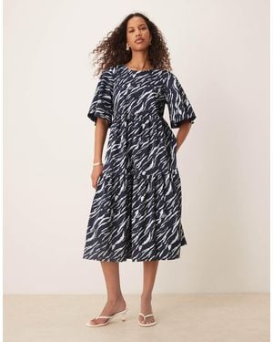 Jdy Tiered Short Sleeve Midi Dress - Blue