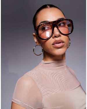 Kaiia Chunky Clear Lens Aviator Sunglasses - Grey