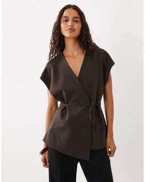Aware V-neck Tie Waist Waistcoat - Black