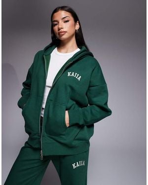 Kaiia Cotton-rich Embroidered Logo Zip-through Hoodie - Green