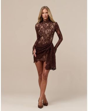 Wanderdoll Cece spitzen-minikleid mit hohem ausschnitt und drapiertem taillendetail - Natur