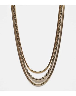 Neck On The Line Plated Stainless Steel 3 Pack Of Layering Necklaces - Metallic