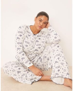ASOS Asos Design Curve Mix & Match Pointelle Pyjama Trousers And Long Sleeve Tee Set - Natural